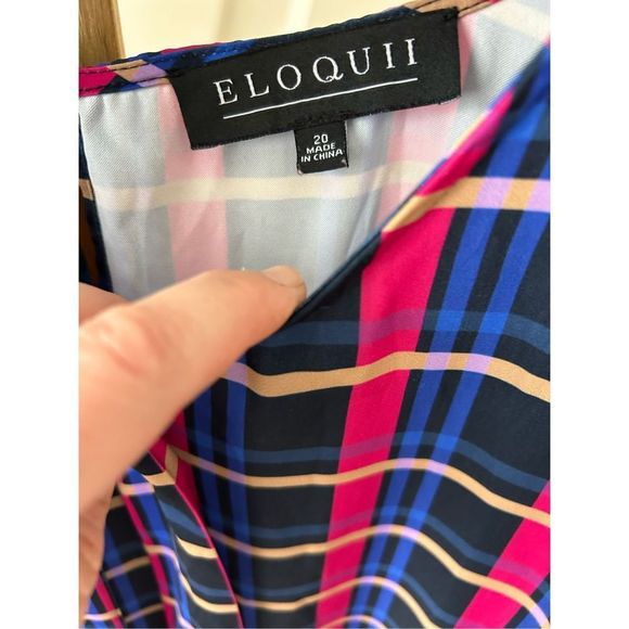 Eloquii Women’s Plus Size 20 Dress Blue Pink Plaid Colorful Belt Bell Sleeves A- - Picture 3 of 11